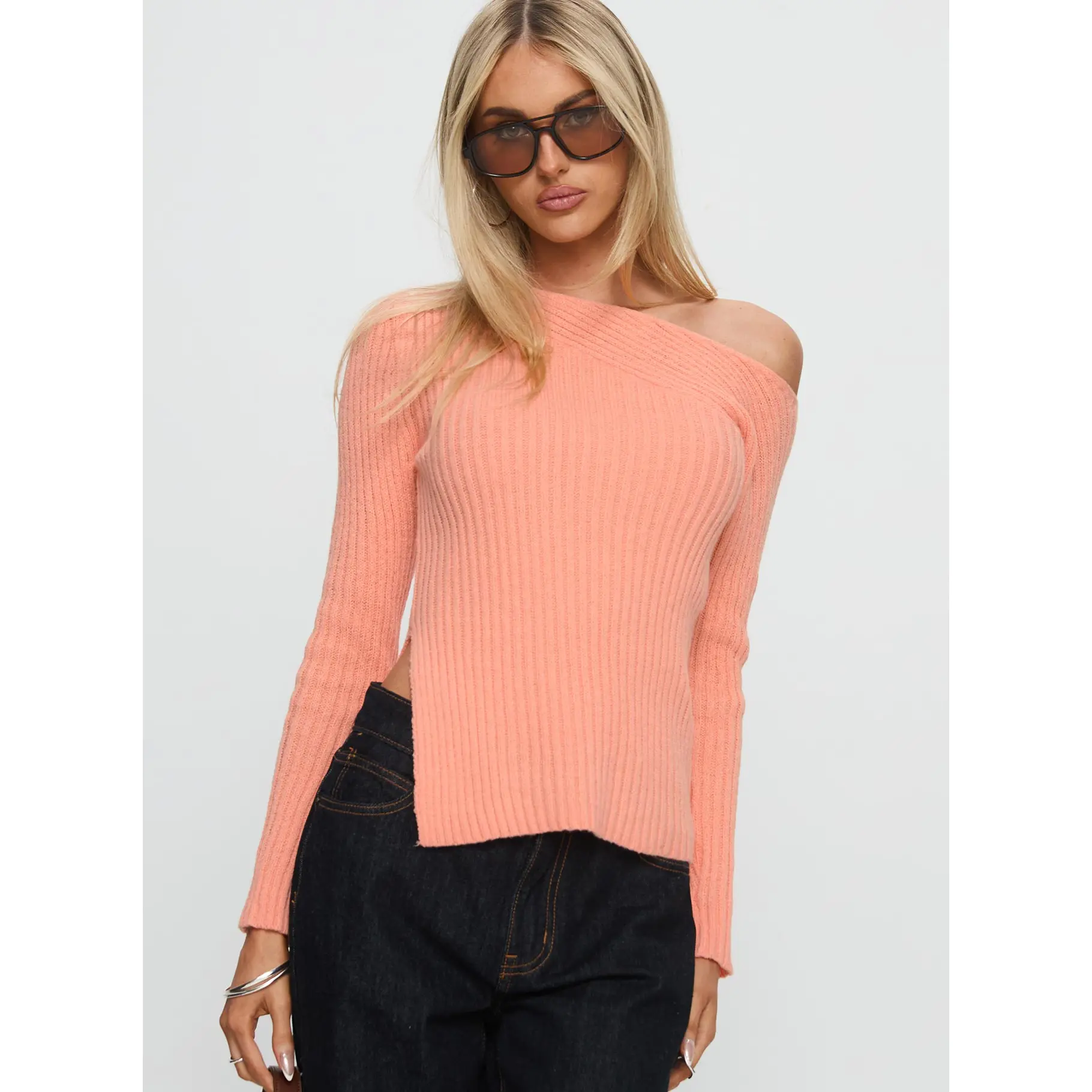 Exquisite Off Shoulder Knit Sweater Orange
