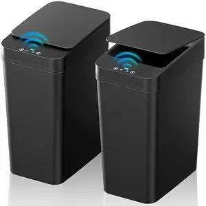 2-Pack Touchless Kitchen Automatic Trash Can with Motion Sensor, 3 Lid-Opening Modes, Space-Saving Slim Design, Odor-Sealing Enclosure, Kitchen Helper, Suitable for Bathroom, Kitchen, Balcony, Office (Requires 2 AA Batteries)