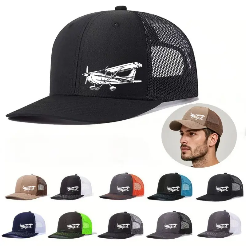 Nestoniyun Aviation Trucker Cap with Vintage Prints - Adjustable Unisex Fit, Breathable Mesh Back, and 12cm Crown for Outdoor Travel, Pilot Hat, Airplane Logo, Curved Brim, Mesh Cotton, Sporty Chic
