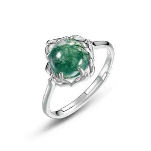 Custom Natural Green Moss Agate Ring 925 Sterling Silver Promise Engagement Wedding Ring Jewelry for Women Anniversary Engagement Wedding