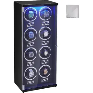 VEVOR Watch Winder, Watch Winder for 4 Men's and Women's Automatic Watches, with 4 Super Quiet Japanese Mabuchi Motors, Blue LED Light and Adapter, High - Density Board Shell and Black PUVEVOR Super Brand Day