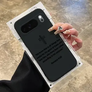 Rounded Edge Phone Case for Google Pixel 10 9 8 7 Pro A XL Divine Cross Promise Pattern Shockproof Liquid Silicone TPU Bumper Drop Protection Cover Smartphone Casing