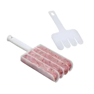 White Creative Kitchen Meatball Maker, 4 Baller Spoons with Cutting Spade, Multifunction Ice Cream Scoop, DIY Meatball, Patty, Fish Ball, Burger Making Tools