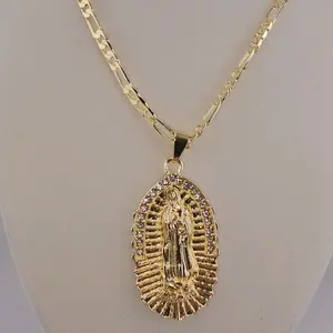 (RR) #2.  Large Virgin Medall 18k Gold with Chain - Laminated