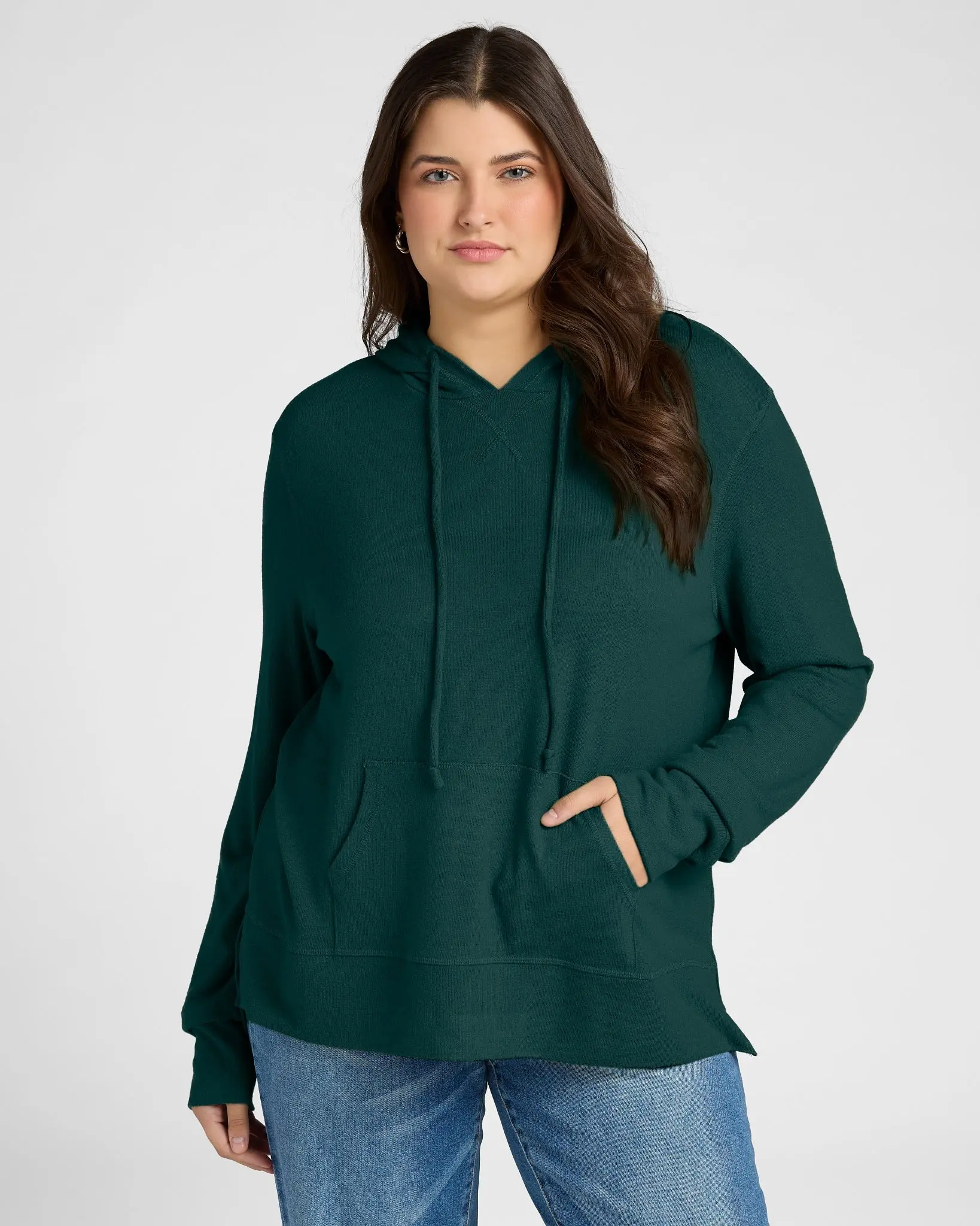 Women's Plus Size Casual Knit Shoreline Hacci Hoodie - Adjustable Hood, Kangaroo Pocket, Slip-On Design