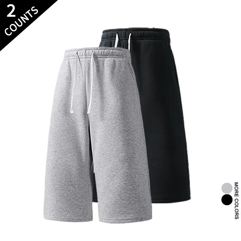 Wide‑Leg Capri Sweat Shorts 2‑Pack Men Mid‑Rise Drawstring Elastic Waist Baggy 3/4 Length Shorts With Pockets For Lounge Gym Streetwear