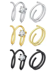 Double Nose Ring Hoops for Women, Stainless Steel Spiral Design, 20g Clear Cz Twisted Nose Jewelry, Nose Piercing Jewelry, Elegant Daily Wear Accessories