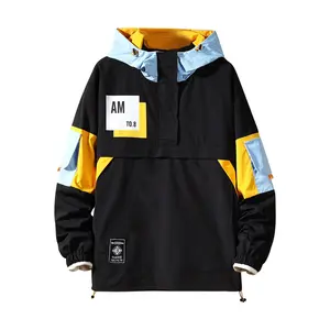 GURUNVANI Men's Lightweight Jackets Casual Color Block Pullover Hoodie Long Sleeve Hooded Jacket Tops Cotton Coat