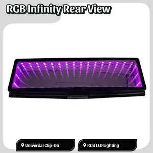 Blank RGB Infinity Rear View Mirror with Mesmerizing LED Lights Universal Clip-On Car Accessories for JDM Builds Vehicle