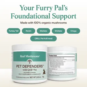 Real Mushrooms Pet Defenders with Qrill Pet | 5 Organic Mushroom Blend Plus Antarctic Krill | Immune and Antioxidant Support | NASC Certified | Powder