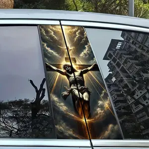 2pcs Jesus Christ Passion Vinyl Car Door Stickers - Sun Protection, Waterproof & Scratch-Resistant Decals with Cross & Angel Design for B-pillar, Easy to Apply & Remove, Religious-Themed Car Decoration, Car Window Stickers