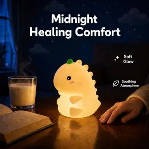 Kawaii Dinosaur Silicone Night Light, Touch Control LED Bedside Lamp, Dinosaur Themed Nursery Light, Best Gift for Baby Kids Boys, Eye-Caring Bedroom Lamp