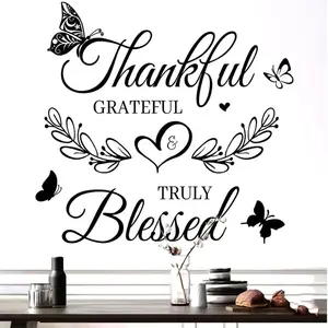 Inspirational Quote Wall Decor Thankful Grateful Blessed Wall Decal Quote Faith Vinyl Lettering Wall Stickers for Home Decor Living Room TV Background Home Decoration