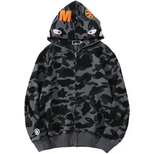 UEAYEBZ 2025 Y2K Shark Print Hoodies - His & Hers Camo Zip-Up Jackets |         Couple Matching Streetwear |         Digital Print Pullover. Menswear Sweatshirts