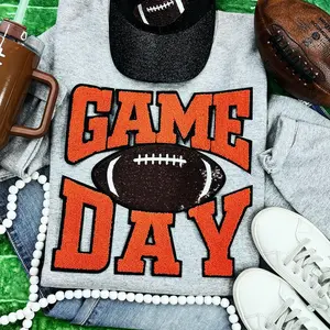 Orange Chenille Game Day with Sequin Football Patch
