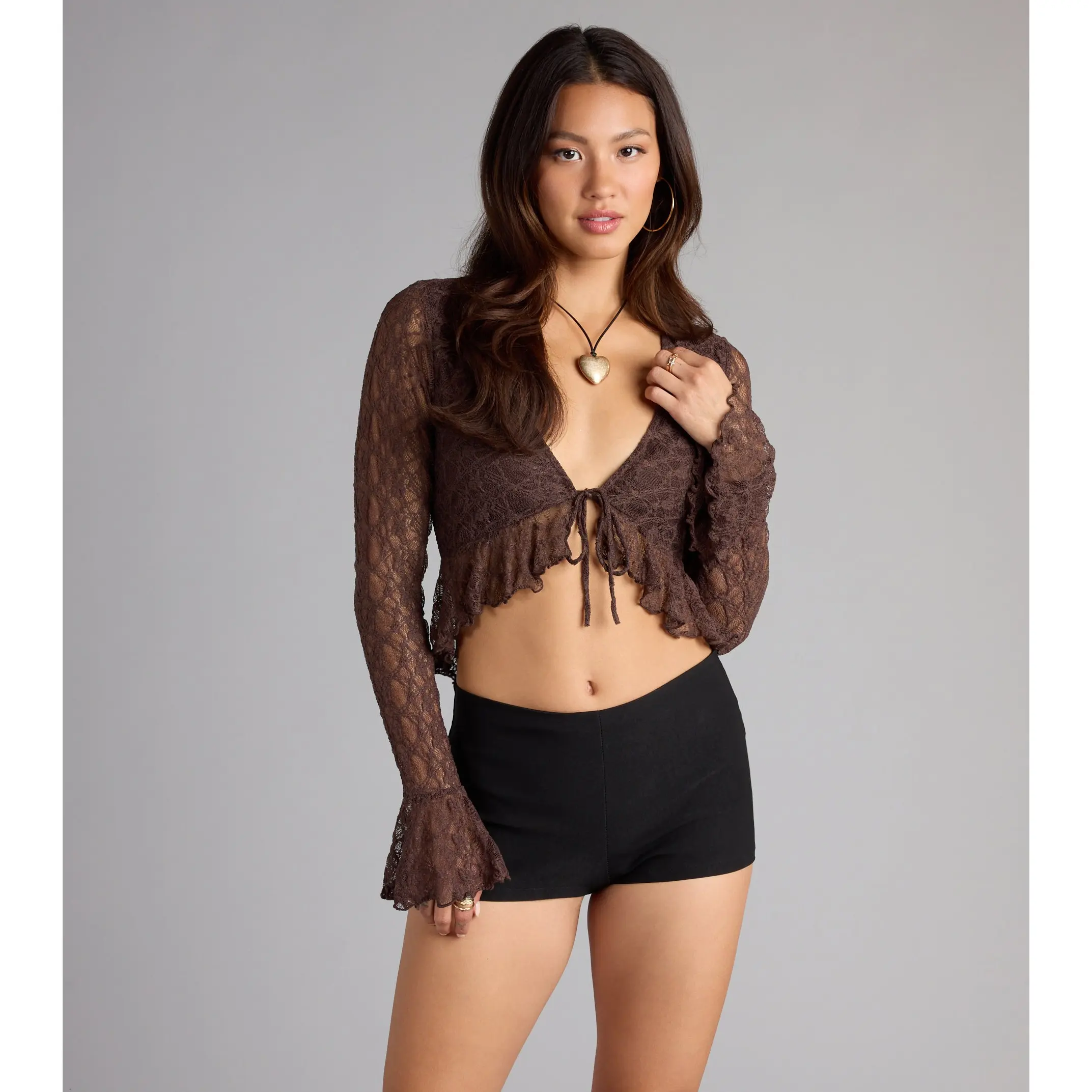 Vintage Flair Lace Ruffle Tie Front Top