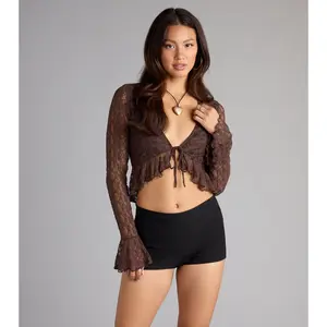 Vintage Flair Lace Ruffle Tie Front Top