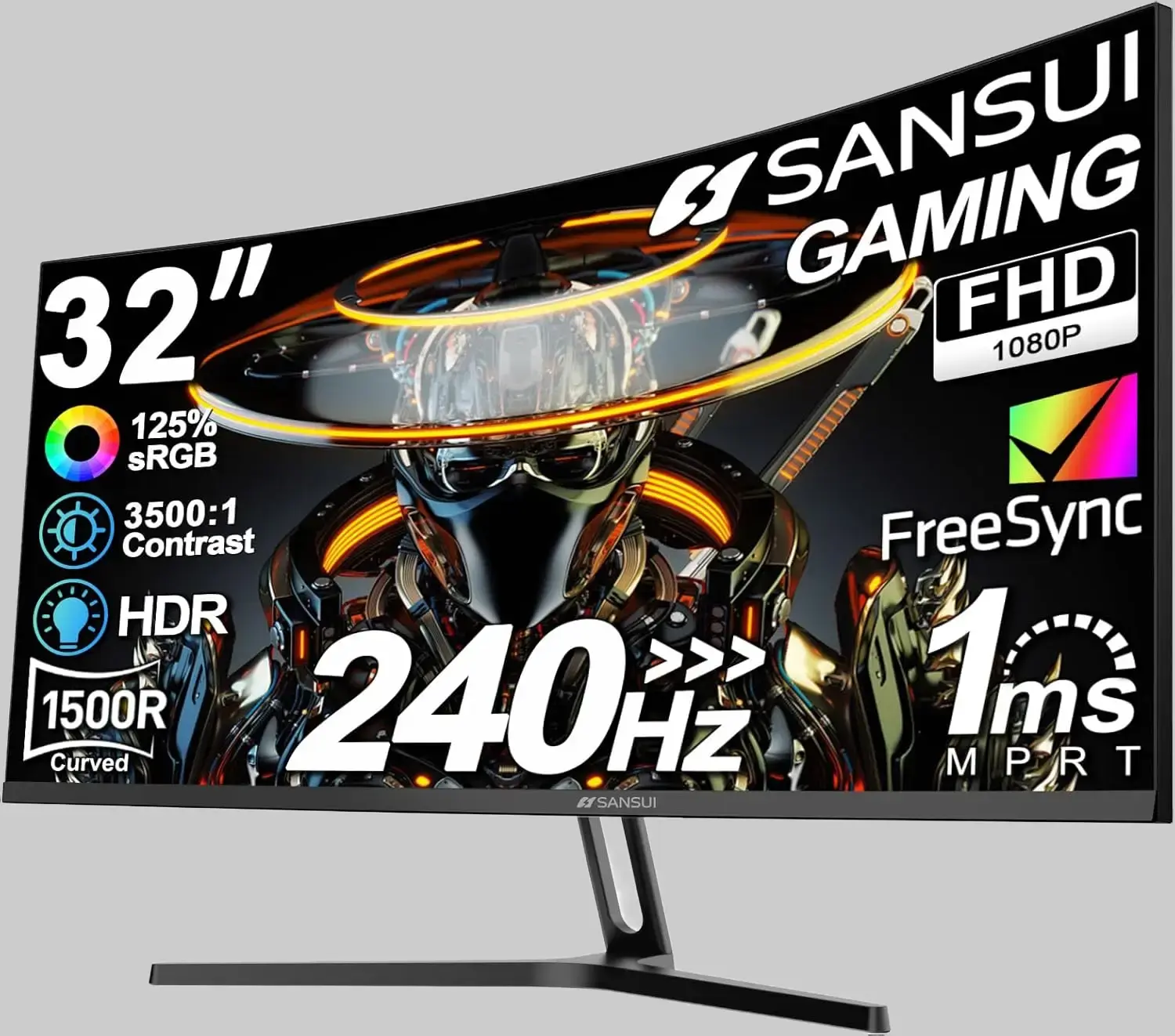 32-Inch Curved 240Hz FHD 1080P Gaming Monitor, 1500R Curvature, 1Ms MPRT, HDR, HDMI/DP1.4 Ports, Metal Stand, VESA Compatible, Included DP Cable