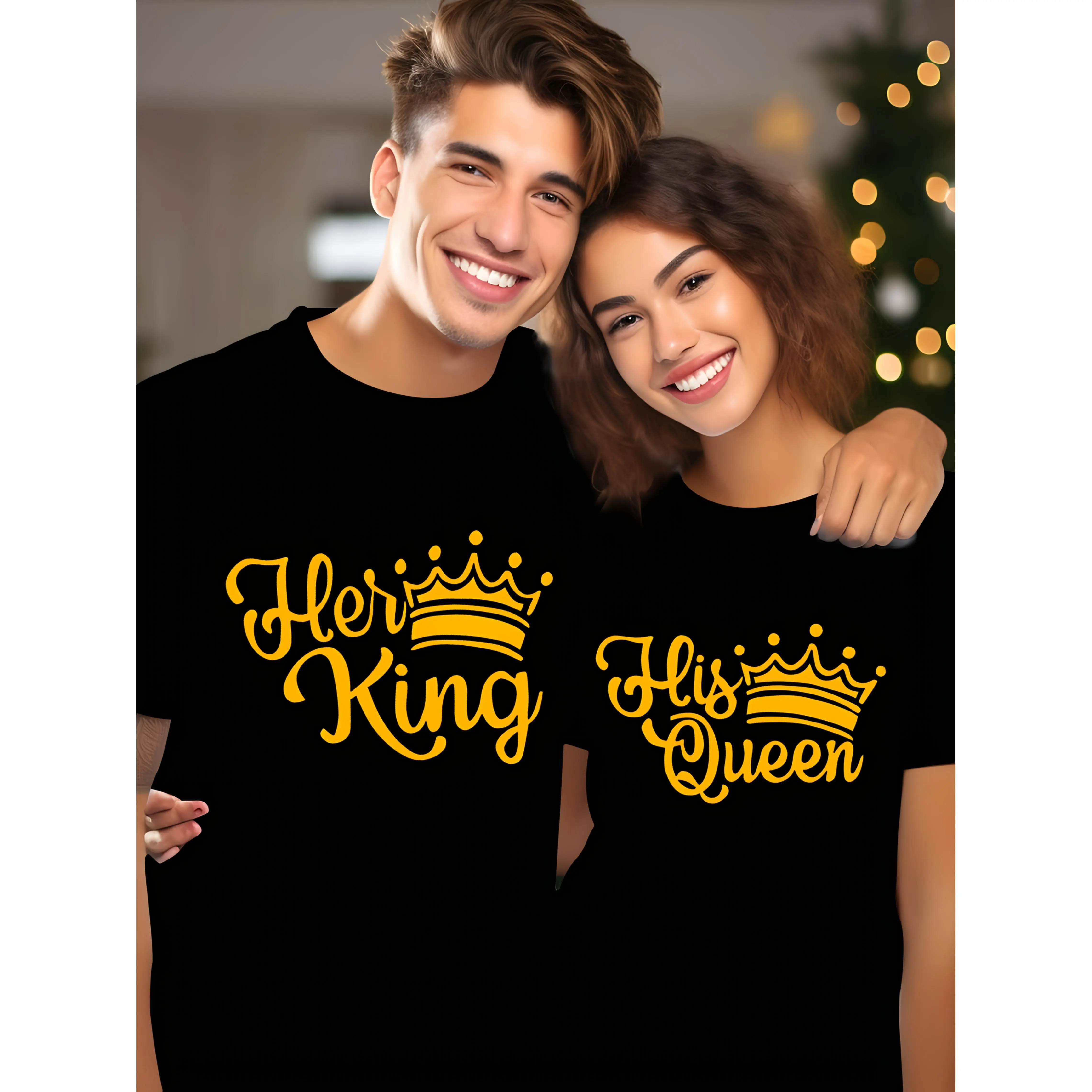 220g Heavyweight T-Shirts for Couples, Matching King & Queen Lettering, Casual Solid Crew Neck Shortsleeve Top for Summer