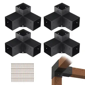 【Summervibes】VEVOR Pergola Bracket Kit 4''x4'',  4pcs 3-Way Heavy Duty Corner Bracket Woodworks DIY Post Base Kit, Easy Installation Wooden Beams for Gazebos, Patio Pergolas, Log Cabin Outdoor Pergola Hardware