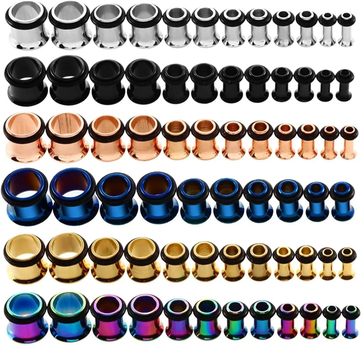 9pairs Stainless Steel Single Flared Ear Plugs Kit Tunnels Gauges Stretcher s Mixed Size 14G-00G
