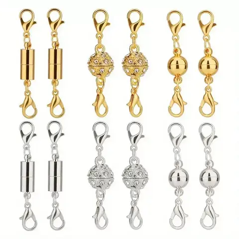 12 Pack Magnetic Necklace Clasps and Closures Necklace Jewelry Extender with Strong Magnet Magnetic Gold and Silver Plating Gift Stainless Steel Charm-MM