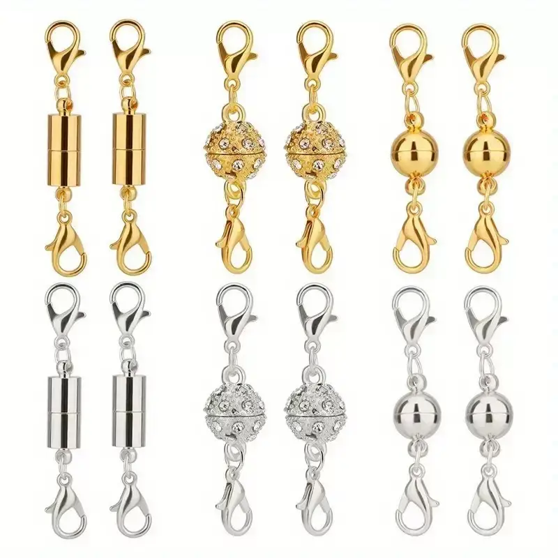 12 Pack Magnetic Necklace Clasps and Closures Necklace Jewelry Extender with Strong Magnet Magnetic Gold and Silver Plating Gift Stainless Steel Charm-MM