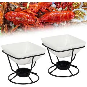 2 Pcs Ceramic Butter Warmers for Seafood Chocolate or Cheese Fondue Dishwasher Safe Oven Safe Microwave Safe