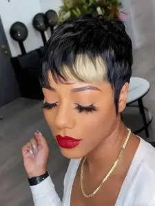 Women's Short Straight Daily Party Cosplay Wig, Glueless Bob Wig, Machine Made Pixie Cut Wigs, 150% Density, Color 1b613