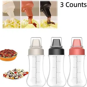 3 Counts Plastic Squeeze Bottle for Sauces  with Dust-proof Cover, Hand Wash Only, PVC Free, Food-Grade Kitchen Condiment Dispenser for Salad Dressing, Tomato Ketchup, Honey, Jam - Home Use