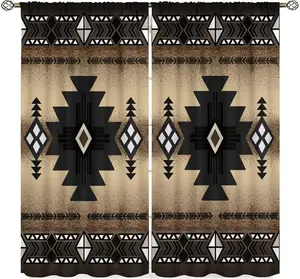 Aztec Curtains,Southwestern Ethnic Geometric Window Treatments for Living Room,Tribal Navajo Boho Native American Pattern Drapes 2 Panel Set,42x45 Inch Blackout