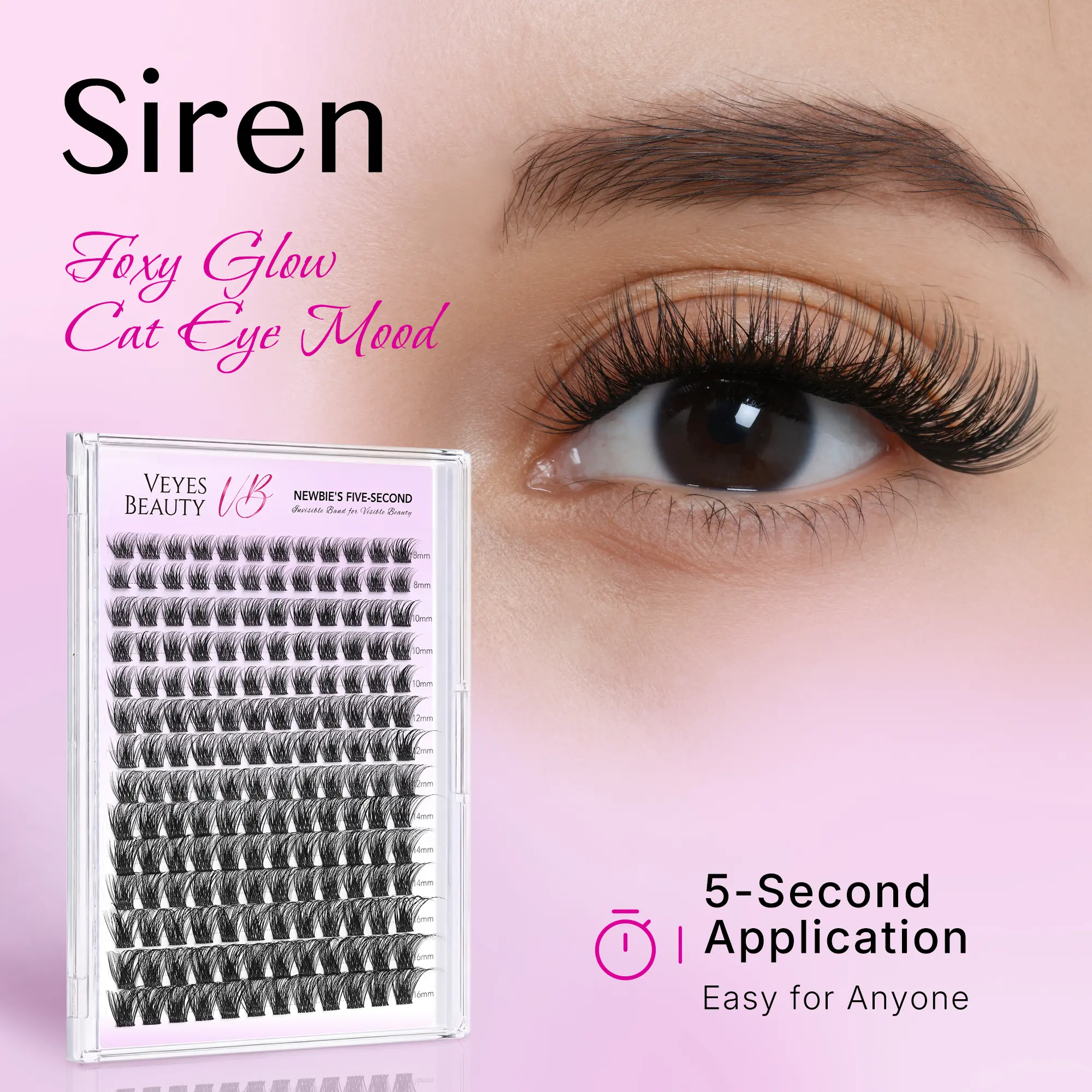 Veyesbeauty VB-Siren Cluster Lashes Individual Lash Extensions Layered Wispy Faux Mink Lash Newbie's Five-Second DIY Mixed Length for Self Application Makeup at Home Cosmetic Eyelashes Extensions