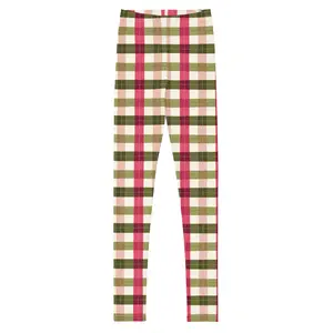Magenta and Moss Chunky Plaid Youth Leggings