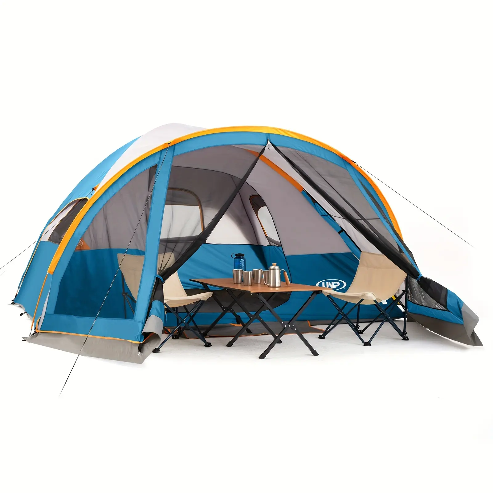 UNP Camping Tent with Screen Room, Portable 6 Person Camping Tent with Screen Porch, Family Dome Tent for Camping Outdoor - 14'x11'x72''(H) (Ocean Blue)