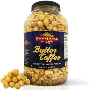 Stonehedge Farms Butter Toffee Flavored Popcorn | 32 oz Large Tub | Perfect for Holidays and Christmas