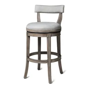 Maven Lane Alexander Low-Back Kitchen Swivel Stool, Reclaimed Oak, Bar Height