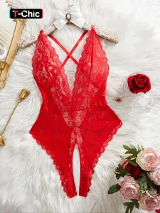 Women's Sexy Lace Backless Bodysuit, Adjustable Straps, Crisscross Design, Rhinestones Detailing, Fitted & Thin Fabric, All Season Wear