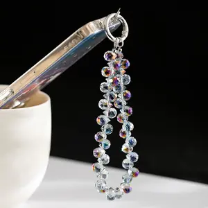 Crystal Phone Wrist Strap Phone Charm Chain Keychain Beaded Cellphone Lanyard with Tether Tab Hands-Free Wristlet Bracelet Wrist Grip Strap for Women