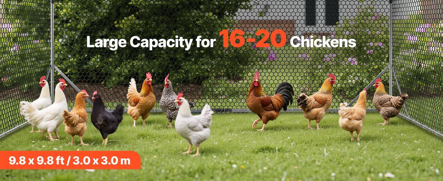 VEVOR Enclosed Chicken Cage, 9.8x9.8x6.6ft Walk-In Poultry Coop with Waterproof Cover, Sturdy Frame, Spire Roof, Spiral-Bottom Guard, Predator-Proof Mesh, All-Seasons Weather Resistance for Backyard Farm Hens (Walk-In Care Ease)#BackToSchool