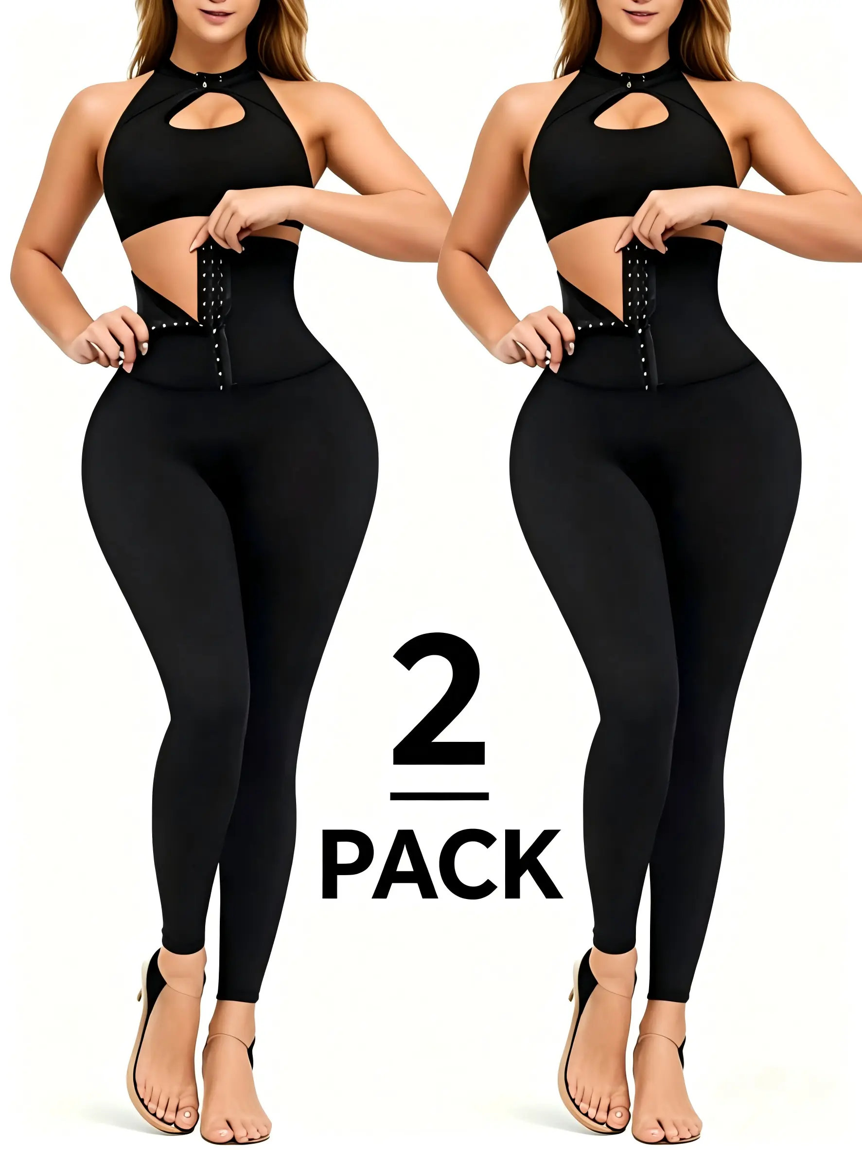 Women's 2-Piece High-Waisted Double-Button Leggings - Stretchy Slim-Fit Yoga Pants with Tummy Control, Butt Lift - 2 Piece Sets, Women Sport Clothing, Sporty Bottoms for All Seasons,summerwins