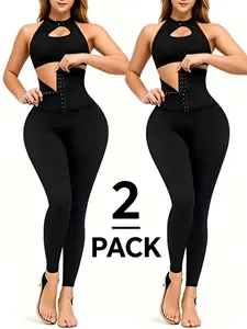 2pcs  Women's double-button yoga pants, high-waisted stretchy slim-fit leggings with tummy control and butt lift