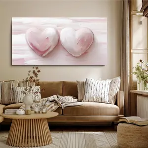 Soft Pink Hearts Canvas Print Textured Love Symbol Wall Art with Roman Numerals Romantic Bedroom Decor for Girls Couples Anniversary Gifts Valentine's Day Home Accent Unframed Poster