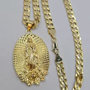 Virgin Mary beautiful necklace gold-plated Cuban style 24"inches