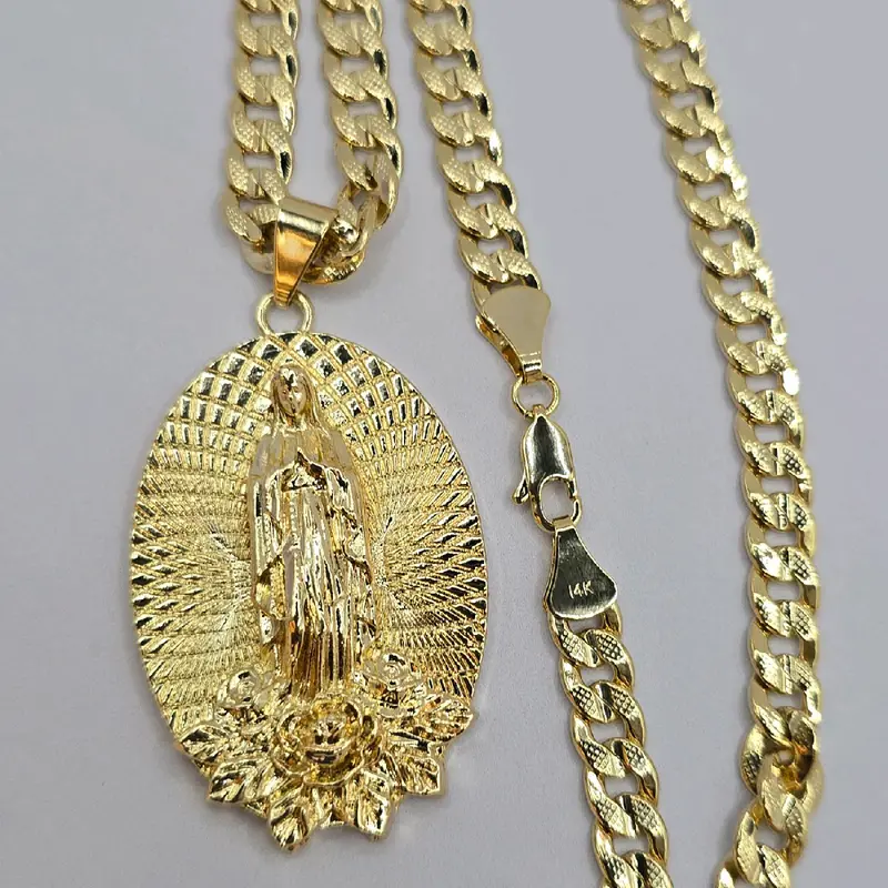 Virgin Mary beautiful necklace gold-plated Cuban style 24"inches