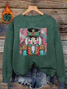 Women's Watercolor Nutcracker Print Sweater, Long Sleeve Round Neck Pullover, Soft Elastic Fabric, Casual Fall & Winter Top