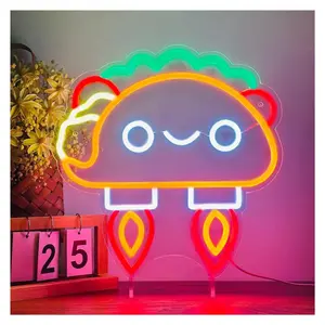 Sign Illuminated Tacos Rocket Neon Sign LED Light Mexican Restaurant Bar Cafe Kitchen Party Store Wall Decoration USB Powered 34.7cm×35.2cm