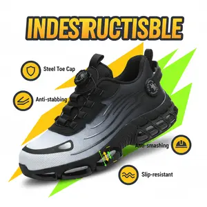 Men's Breathable Mesh Work Sneakers Steel Toe Protection Durable Anti-Slip Safety Shoes Comfort Fit All Seasons Casual Striped Design Elastic Closure Non-Slip EVA Sole Flex