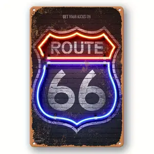 1Pc Vintage-Style Route 66 Aluminum Sign - Decorative Sign & Plaque For Bar, Restaurant, And Street Decoration - Funny 66 Aluminum Poster With Retro Aesthetic For Outdoor And Indoor Use - 12"X8"/30Cm*20Cm