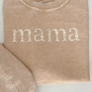 MAMA corded crew sweater shirt - best Mother’s Day gift - Mom gift - Gift for Sister - Gift for wife Personalized sleeve with kid’s name