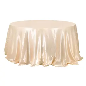 Satin 132" Round Tablecloth Beige - Stylish Seamless Table Cover